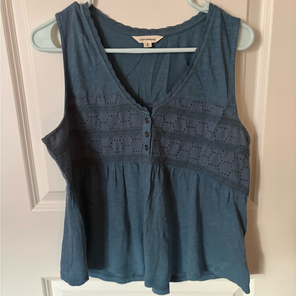 Lucky Brand Blue Eyelet Tank Top